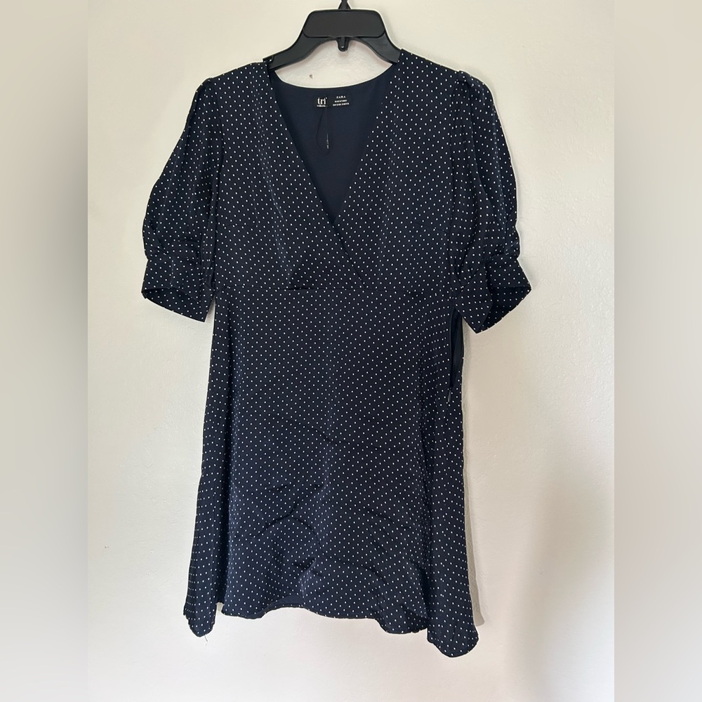 Trf Collective Zara Dress Elegant Navy Polka Dot Dress